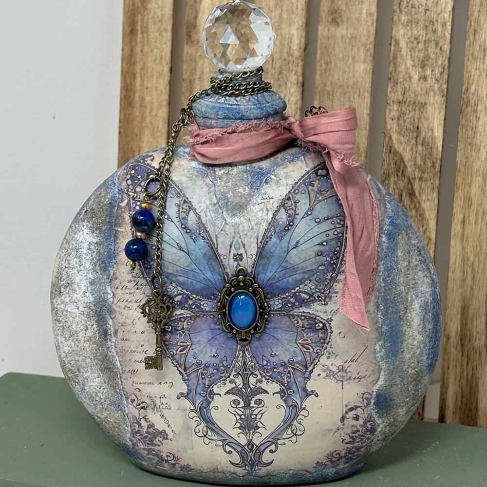Vintage-Style Butterfly Decorative Bottle with Jewel Accent